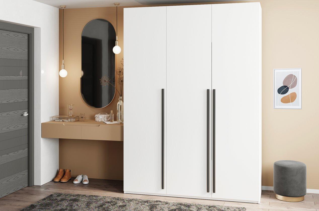 wardrobe with 3 doors and black handles