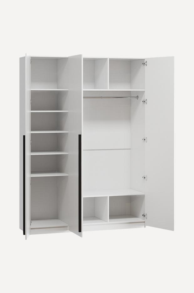 wardrobe with 3 doors and black handles